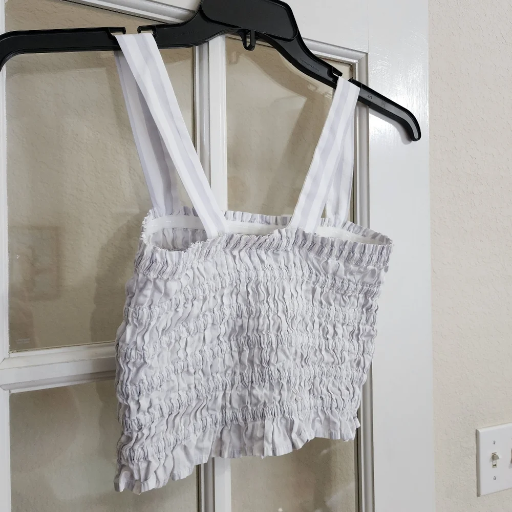 J.Crew White Gray Stripe Smocked Crop Top XS Cotton Tank BI479